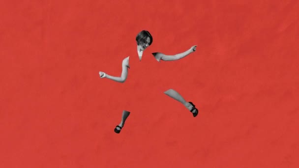Zatrzymaj Ruch Animacja Kobieta Tańcząca Fakturach Jasnoczerwonego Tła Nowoczesny Design — Wideo stockowe