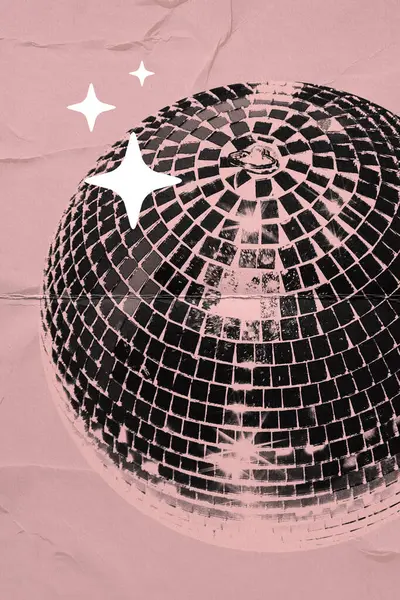 Крупный План Диско Шара Монотонном Розовом Фоне Атмосфера Вечеринки Ночной — стоковое фото