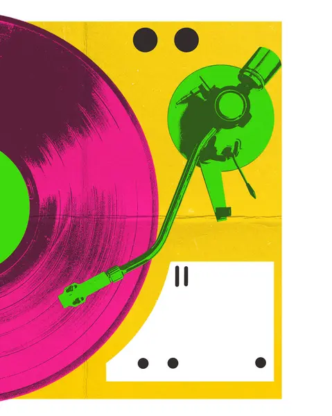 Stylized Vinyl Record Turntable Tonearm Dual Tone Background Album Artwork — Stock Photo, Image