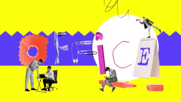 オフィスで働く従業員 タスクを行い 締め切りを終える キャリア開発 アニメーションを停止する ビジネス オフィスライフスタイル チームワーク 個人およびプロの成長の概念 — ストック動画