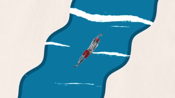 Ferma Movimento Animazione Minimalismo Nuotatore Maschio Che Nuota Nella Strisciata — Video Stock