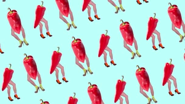Stop Motion Animation Male Legs Wearing Heels Red Pepper Body — Stock Video