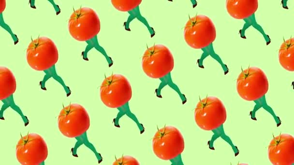 Stop Motion Animation Legs Green Tights Tomato Body Dancing Vegetarian — Stock Video