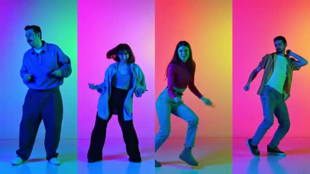 Pleine Longueur Jeunes Hommes Femmes Vêtements Décontractés Élégants Dansant Énergiquement — Video