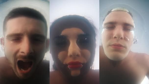 Collage Hommes Femmes Plongeant Dans Eau Exprimant Diversité Des Émotions — Video