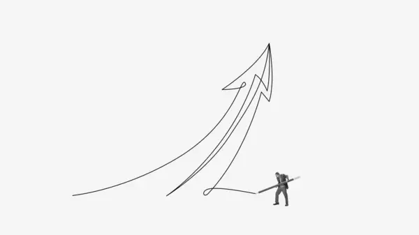 Człowiek Rysujący Gigantyczną Strzałę Górę Symbolizującą Sukces Progresywny Wzrost Strategię — Zdjęcie stockowe