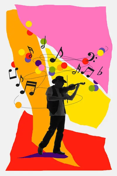 Getalenteerde Man Muzikant Die Viool Speelt Witte Achtergrond Met Abstracte — Stockfoto