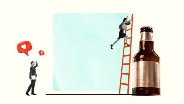 Stop Motion Animation Creative Design End Business Week Woman Climbing — Stock Video