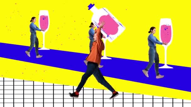 Młodzi Ludzie Idą Imprezę Alkoholową Piją Wino Bawią Się Wyizolowani — Wideo stockowe