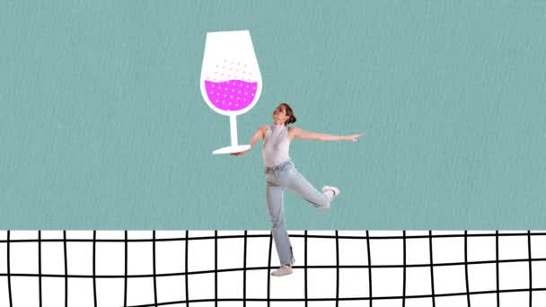 Parti Zamanı Cuma Havası Gri Arka Planda Büyük Çizilmiş Şarap — Stok video