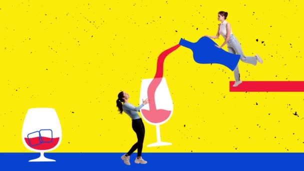 Bebidas Chicas Jóvenes Haciendo Cóctel Para Fiesta Del Alcohol Divirtiéndose — Vídeo de stock