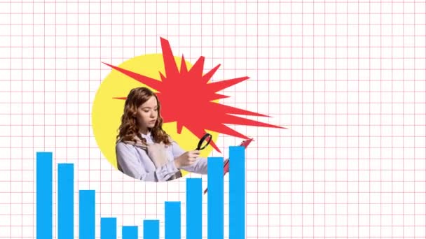 Stop Motion Animation Konzentrierte Frau Angestellte Projektmanagerin Die Dokumente Statistiken — Stockvideo