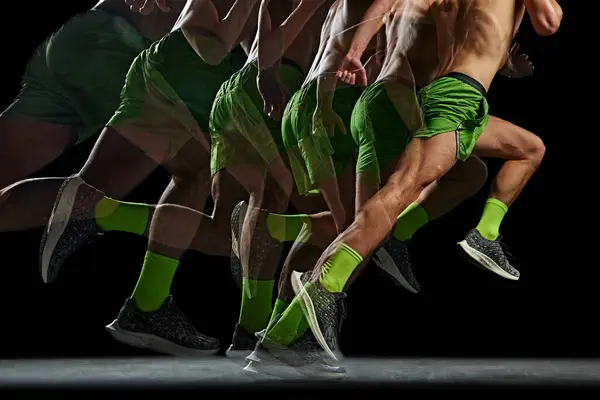 Cropped Image Athletic Muscular Shirtless Man Motion Running Black Background Royalty Free Stock Photos