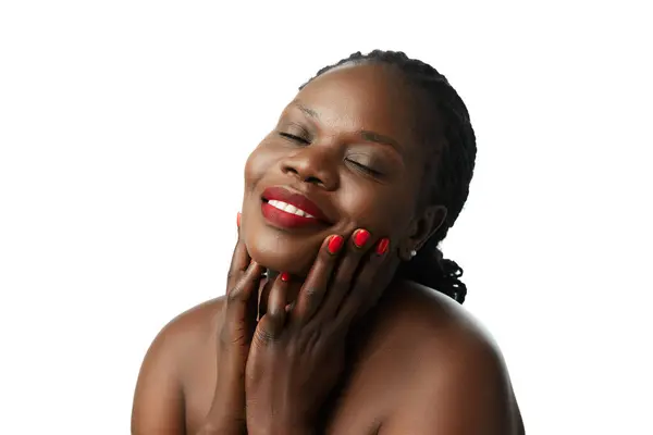 Afrikai Nők Hibátlan Bőr Idézi Tisztaság Öngondoskodás Wellness Afrikai Mosolygós Jogdíjmentes Stock Képek