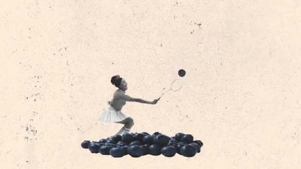 Zatrzymaj Ruch Animacja Kreatywny Design Młodą Kobietą Grającą Badmintona Jagodami — Wideo stockowe