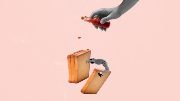 Сучасне Мистецтво Зупинити Рух Анімацію Забавне Зображення Молодої Людини Хлібі — стокове відео