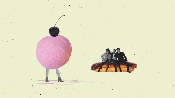 Зупинити Рух Анімацію Група Молодих Чоловіків Які Сидять Шоколадному Еклер — стокове відео