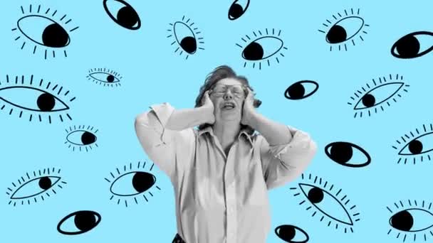 Stop Motion Animation Middle Aged Woman Closing Her Eyes Shouting — Stock Video