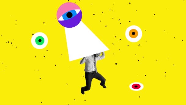 움직임 애니메이션 노란색 배경에 영향을 만드는 사업가 조작과 중독의 내면의 — 비디오