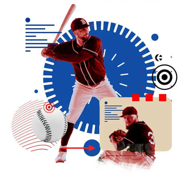 Concentrated Men Baseball Players Uniform Bat Standing Focused Face Playing — Stock Photo, Image