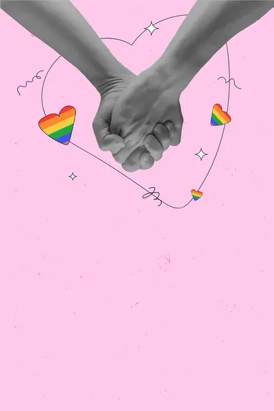 Monochrome Hands Holding Rainbow Heart Symbol Lgbtqia Pink Background Contemporary — Stock Vector