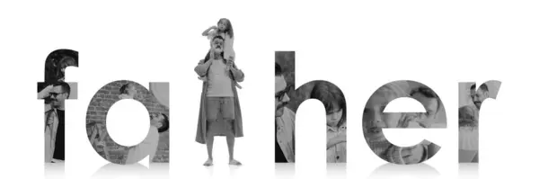 Monochrome Collage Forming Word Father Images Man His Little Daughter — Fotografia de Stock
