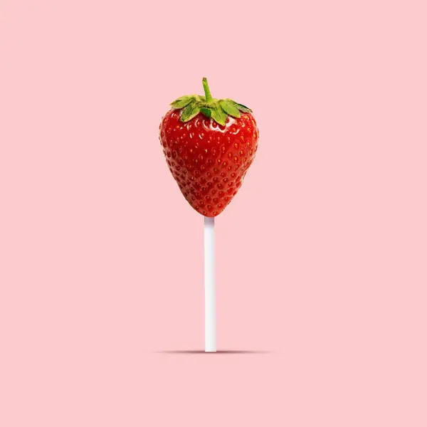Creative Food Photography Featuring Strawberry Designed Look Lollipop Soft Pink — Stockfoto