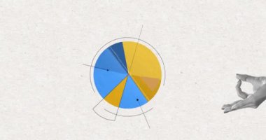Eller pasta grafiğiyle, analizlerle, grafiklerle etkileşimde. Mali işler bölümü. Hareket etmeyi, animasyonu durdurun. Kavramsal tasarım. İş kavramı, başarı, büyüme, takım çalışması, kariyer geliştirme.