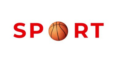 Farklı sporları, voleybolu, tenisi, basketbolu, badmintonu, boksu, futbolu, futbolu tasvir eden minimum tipografi tasarımı. Hareket etmeyi, animasyonu durdurun. Profesyonel spor anlayışı, oyun