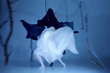 Sis ve ışığın dansçıları, sonu gelmeyen bir bale gösterisi yapıyorlar. Yüzleri kumaşla kaplı balerinler, sisle birleşiyorlar. Hareket kavramı, gerçeküstü zarafet ve doğaüstü zarafet.