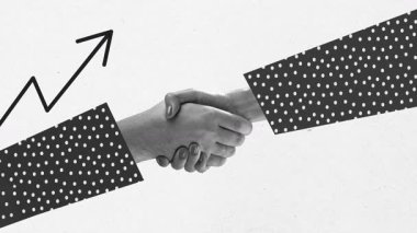 Arka planda yukarı doğru bir grafikle titreyen iki el. İş anlaşması, ortaklık. Ortaklık kavramı, başarı, işbirliği, iş büyümesi, finansal istikrar. Hareketi durdur, animasyonu durdur.