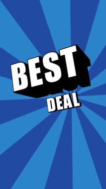 Döngü animasyonu. En iyi fiyakalı, mavi arkaplanlı, komik şekilli pop sanat metni. İndirim pankartları, e-ticaret tanıtımı, seyahat ve yaşam tarzı pazarlaması ve dijital perakende tasarımı kavramı.