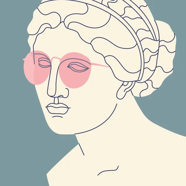 ピンクのサングラスの女性の古代ギリシャの像の断片 現代的な要素を持つアンティーク彫刻 ベクトルトレンディーなイラスト — ストックベクタ
