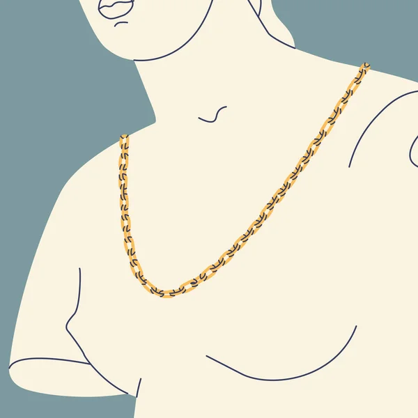 古希腊雕像的碎片一个脖子上戴着金项链的女人的碎片具有现代元素的古董雕塑 矢量趋势图解 — 图库矢量图片