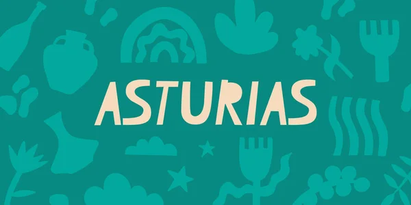 Asturias Región España Inscripción Española Fondo Abstracto Floral Banner Vectorial — Vector de stock