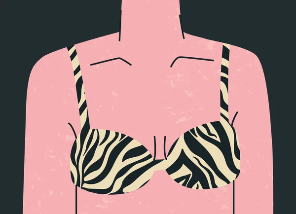 Busto Feminino Sutiã Maiô Impressão Zebra Brassiere Ilustração Moda Vetorial —  Vetores de Stock