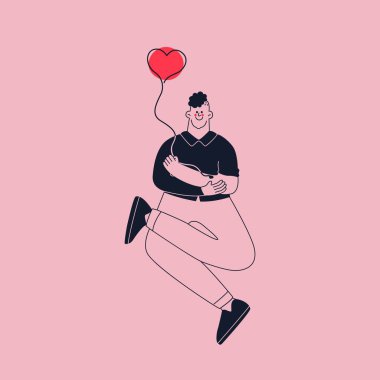 Kan donörü. Genç bir adam damarlarında kan örnekleme kateteri ile oturuyor. Vektör soyut karakter.