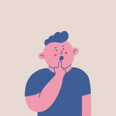 Şaşırmış ya da şok olmuş küçük çocuk. Minimalist çocuk karakteri. Vektör izole illüstrasyonu.