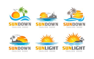 Günbatımı logo tasarım paketi - deniz güneşi logosu