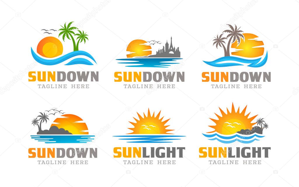 Sunset logo design bundle - sea sun logo