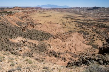 Utah, ABD 'deki Capital Reef Ulusal Parkı' nda çarpıcı kaya oluşumları. Kırmızı, turuncu ve gri taşlardan yapılmış bir sürü eşsiz şekil..