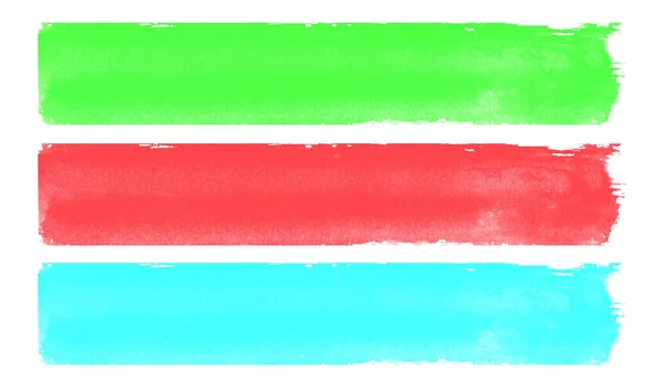 Вид Сверху Установка Зеленый Красный Циан Инсульт Кисти Краски Изолированные — стоковое фото