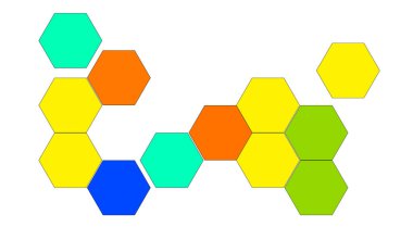 Soyut geometrik altıgenler renkli şekiller grafik tasarımı, bilim ve tıp konsepti için izole edilmiş beyaz arkaplan, illüstrasyon arkaplanı  