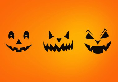 Desen dizaynı üç cadılar bayramı gülümseyen yüzler izole edilmiş saf turuncu arkaplan dokusu resimli resim için. 