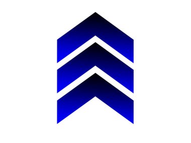 Yakın plan, Tasarım üç sağ ok koyu mavi sembol izole edilmiş beyaz zemin. Medya uygulamalarında ileri işlevler. İllüstrasyon reklamcılığı, duvar kağıdı, resim baskısı, vektör, stok fotoğrafı için gelişmiş sembol alanı  