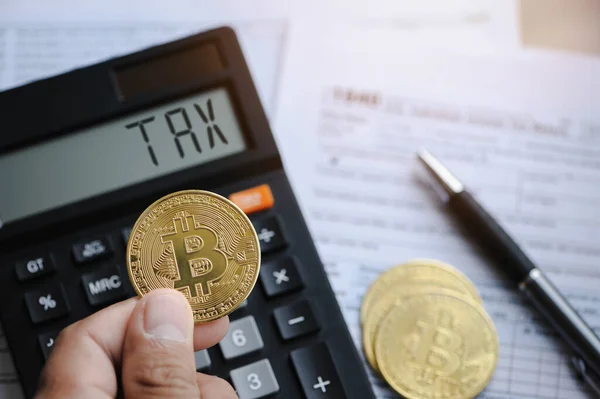 Bitcoin Taxation Cryptocurrency Concept Tax Form 1040 Individual Income Tax — Stockfoto