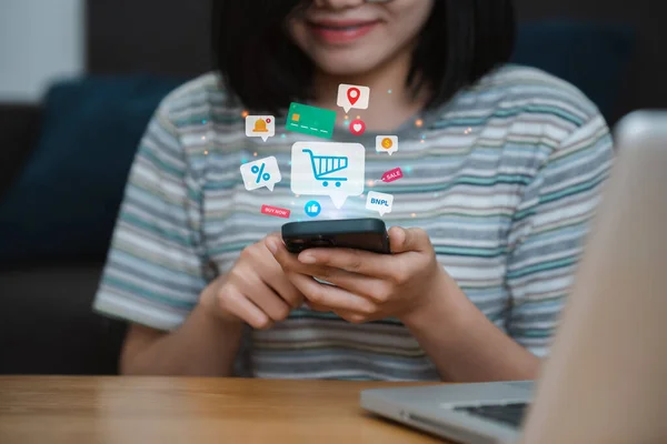 Women using smartphone for shopping online, buy in online shop by mobile smart phone application