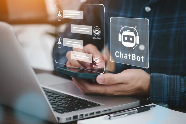 Using system AI Chatbot in computer or mobile application to uses artificial intelligence chatbots automatically respond online messages intelligent service to help customers 