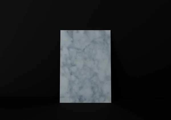 大理石のテクスチャ垂直四角形A4用紙黒壁上の床にモックアップ 3Dレンダリング — ストック写真