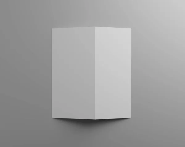 白い二つ折りのリーフレット パンフレット グレーの背景にカタログモックアップ 3Dレンダリングを開きます — ストック写真